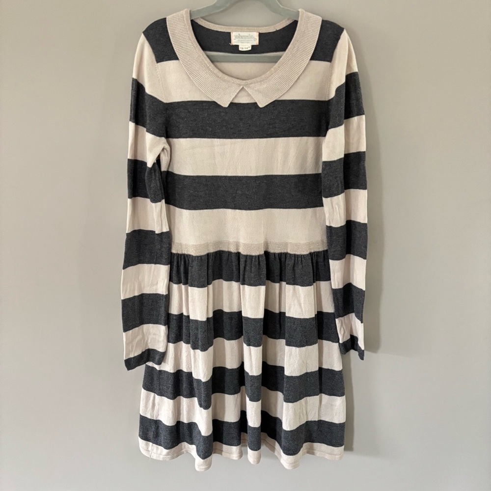 Johnnie B Gray and Cream Striped Girl’s Holiday Dress